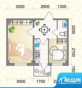 蔚蓝国际E户型图 2室面积:51.77平米