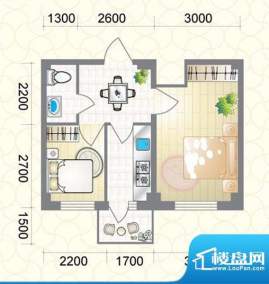 蔚蓝国际C户型图 2室面积:50.85平米