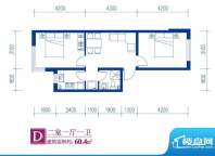 青林湖畔2、3号楼D户面积:60.40平米