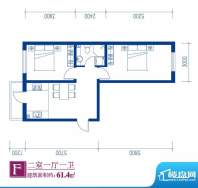 青林湖畔1号楼F户型面积:61.40平米