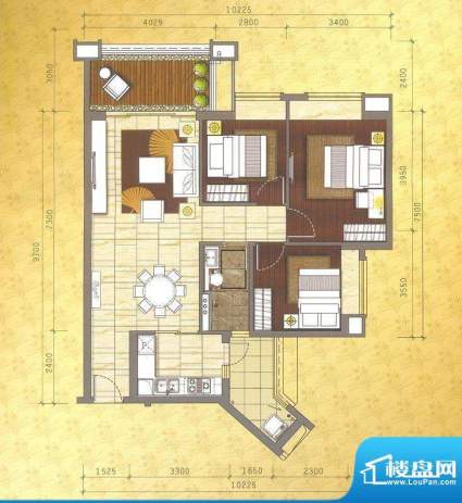 佛奥湾5座04单位 3室面积:103.73平米