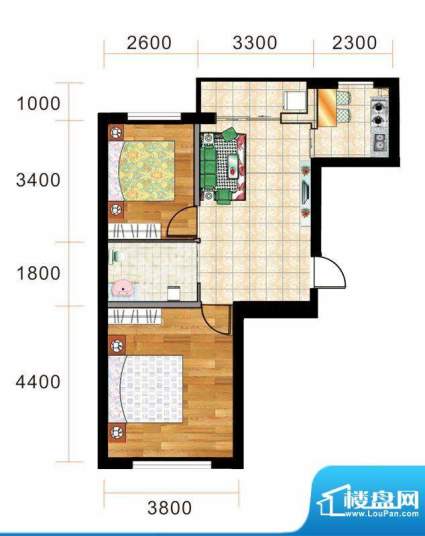 晟源御景湾B户型图 面积:70.00平米