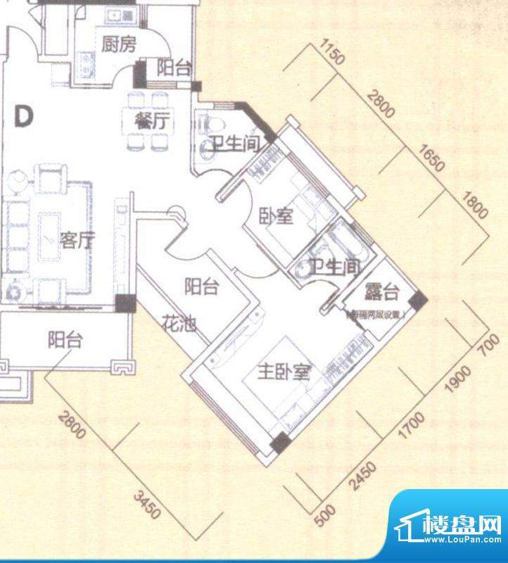 风度广场1栋5-9层D户面积:89.00平米