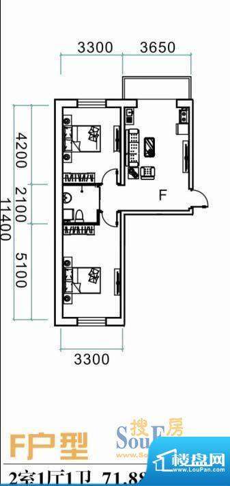 金色佳圆F户型图 2室面积:71.88平米
