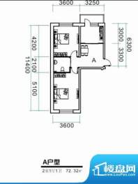 金色佳圆A户型图 2室面积:72.32平米