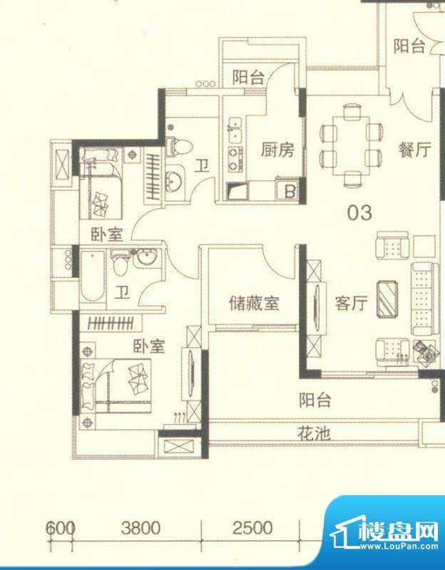 颐澳湾15座03单位 3面积:104.00平米