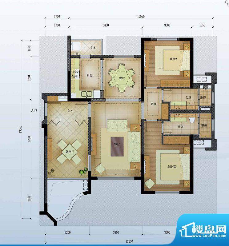 中信山语湖3C-01户型面积:116.00平米