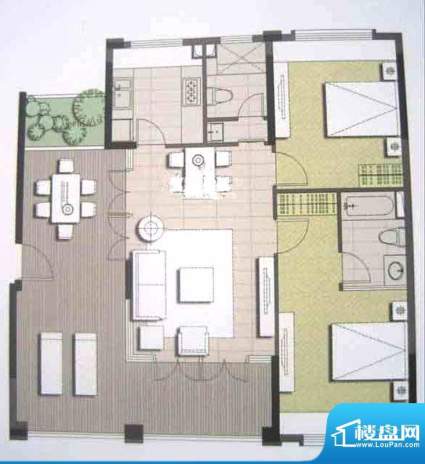 半岛蓝湾二室户型 2面积:90.68平米