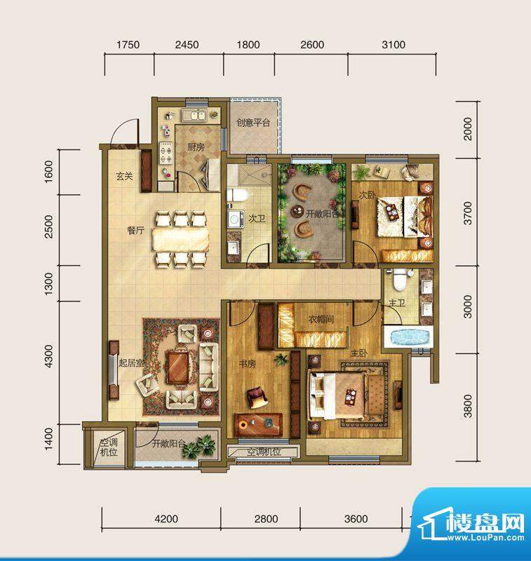 华润橡树湾D户型户型面积:140.00平米