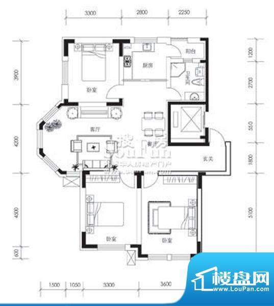 倚澜观邸二期C户型图面积:123.00平米