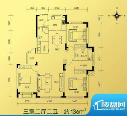 倚澜观邸二期G户型图面积:136.00平米