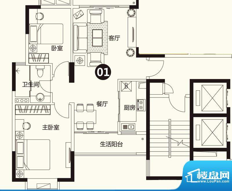 季华金品2座01户型 面积:89.00平米