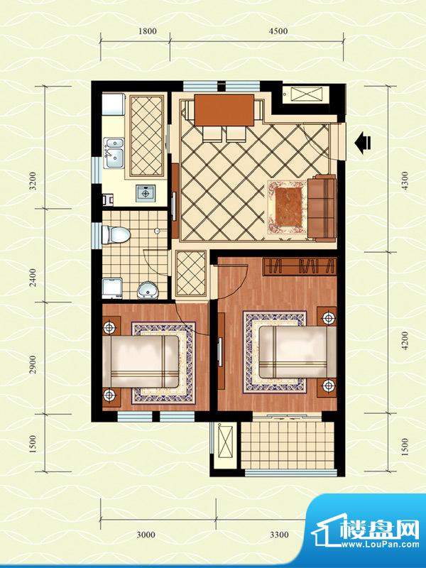 温泉国际公寓1#1 B户面积:78.98平米