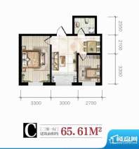 东方之珠龙翔苑C户型面积:65.61平米