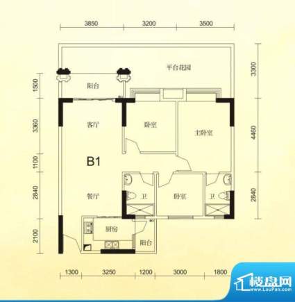 康格斯花园B1户型 3面积:103.68平米