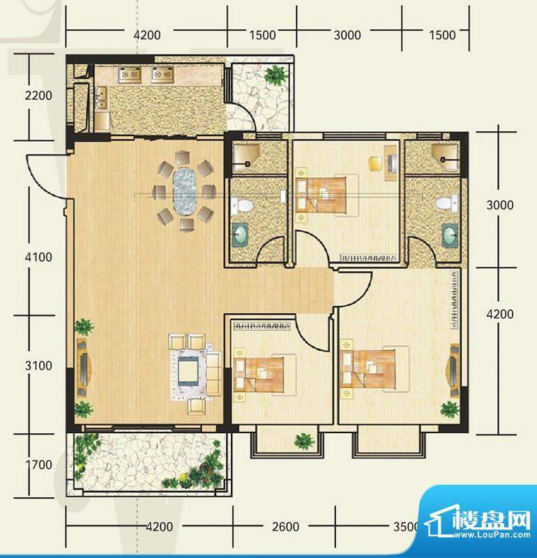 雍翠新城6-8座03与0面积:105.00平米