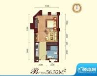 盈泰国际B户型图 1室面积:56.32平米