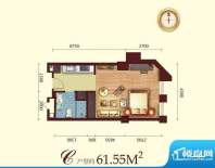 盈泰国际C户型图 1室面积:61.55平米