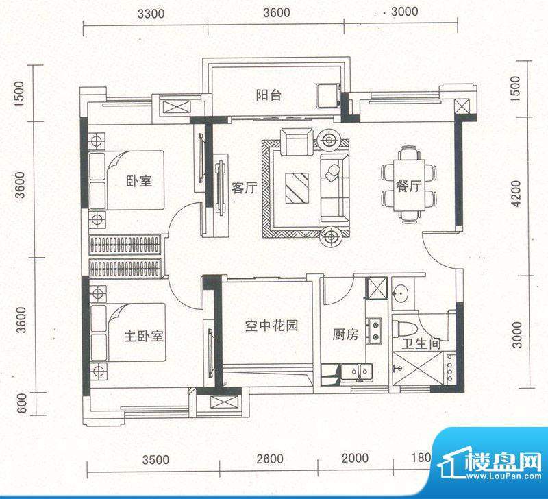 沿海馨庭A1户型 3室面积:90.00平米