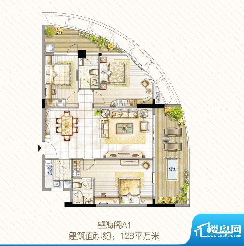 金中海蓝钻2#A1户型面积:128.00平米