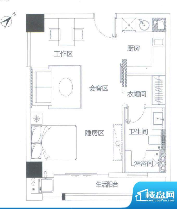 铂顿国际公寓A栋02单面积:55.00平米