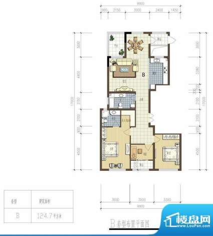 银马公寓B户型 3室2面积:124.70m平米