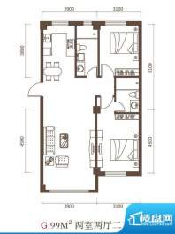 东城宜家G户型图 2室面积:99.00平米