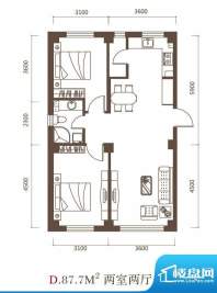 东城宜家D户型图 2室面积:87.70平米