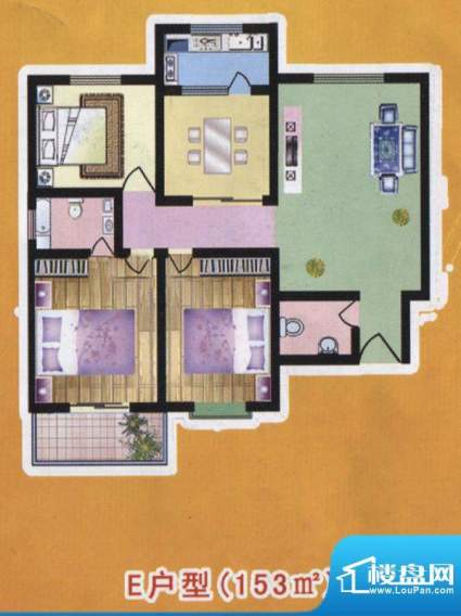 阳光公寓标准层E户型面积:153.00m平米