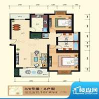 阳光华庭3/6 A户型图面积:107.07m平米