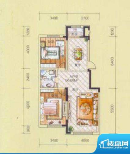紫金豪庭A户型图 2室面积:96.06平米