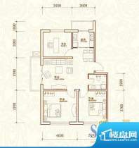 腾飞时代J户型图 3室面积:77.00平米