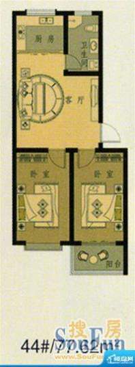 碧水金沙44# 2室2厅面积:77.62m平米