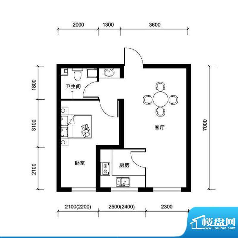 汉森香榭里超高层J户面积:68.00平米