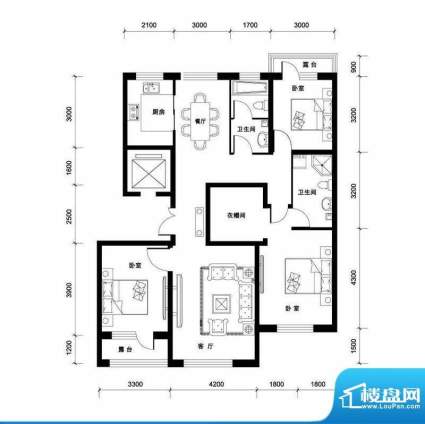 汉森香榭里洋房H户型面积:140.00平米