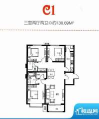 现代·华府C1户型 三面积:130.69m平米
