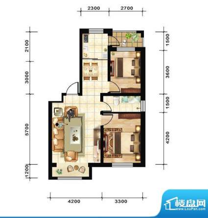 青石花语1号楼A2户型面积:85.00平米