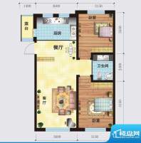 多恩虹郡C户型图 2室面积:90.00平米