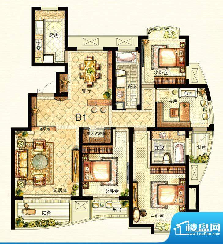 米兰公寓B1户型 4室面积:170.00m平米