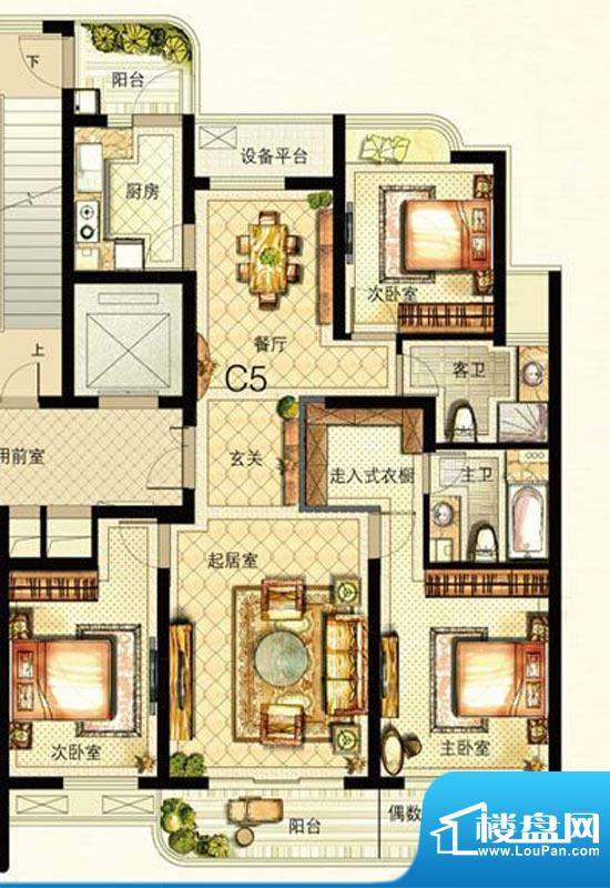 米兰公寓C5户型 3室面积:144.00m平米