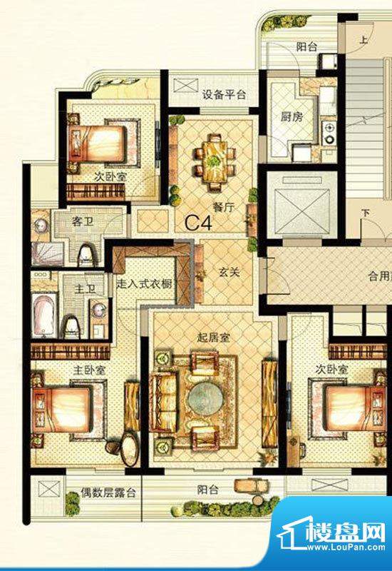 米兰公寓C4户型 3室面积:144.00m平米