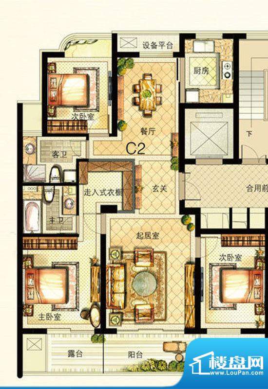 米兰公寓C2户型 3室面积:126.00m平米