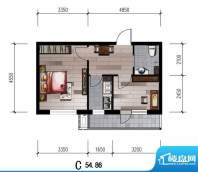 中安美寓小高层C户型面积:54.86平米