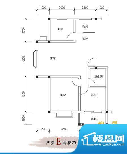 驿海庄园户型E 3室2面积:93.00m平米