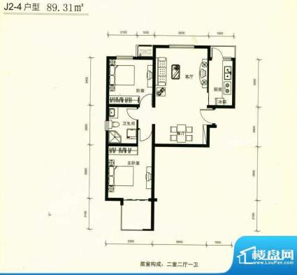 力天凤凰城J2-4户型面积:89.31m平米