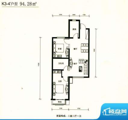 力天凤凰城K3-4户型面积:94.28m平米