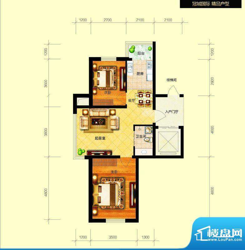 冠城国际1/3号楼a户面积:76.24平米