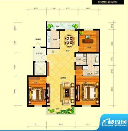 冠城国际1/3号楼e户面积:151.29平米