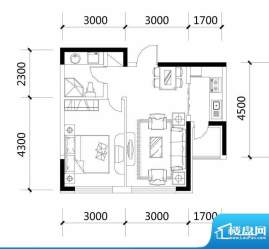 城建世纪佳园B-4户型面积:54.74平米