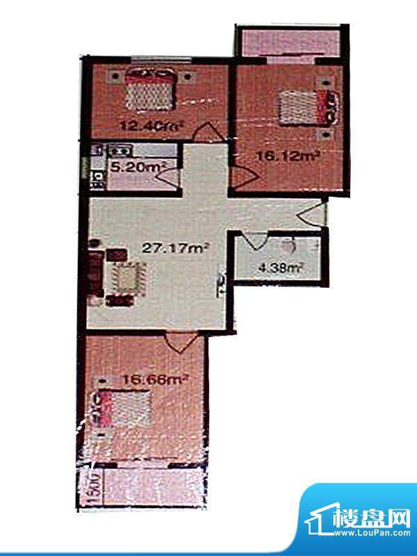 金色领地标准层C1户面积:123.44m平米